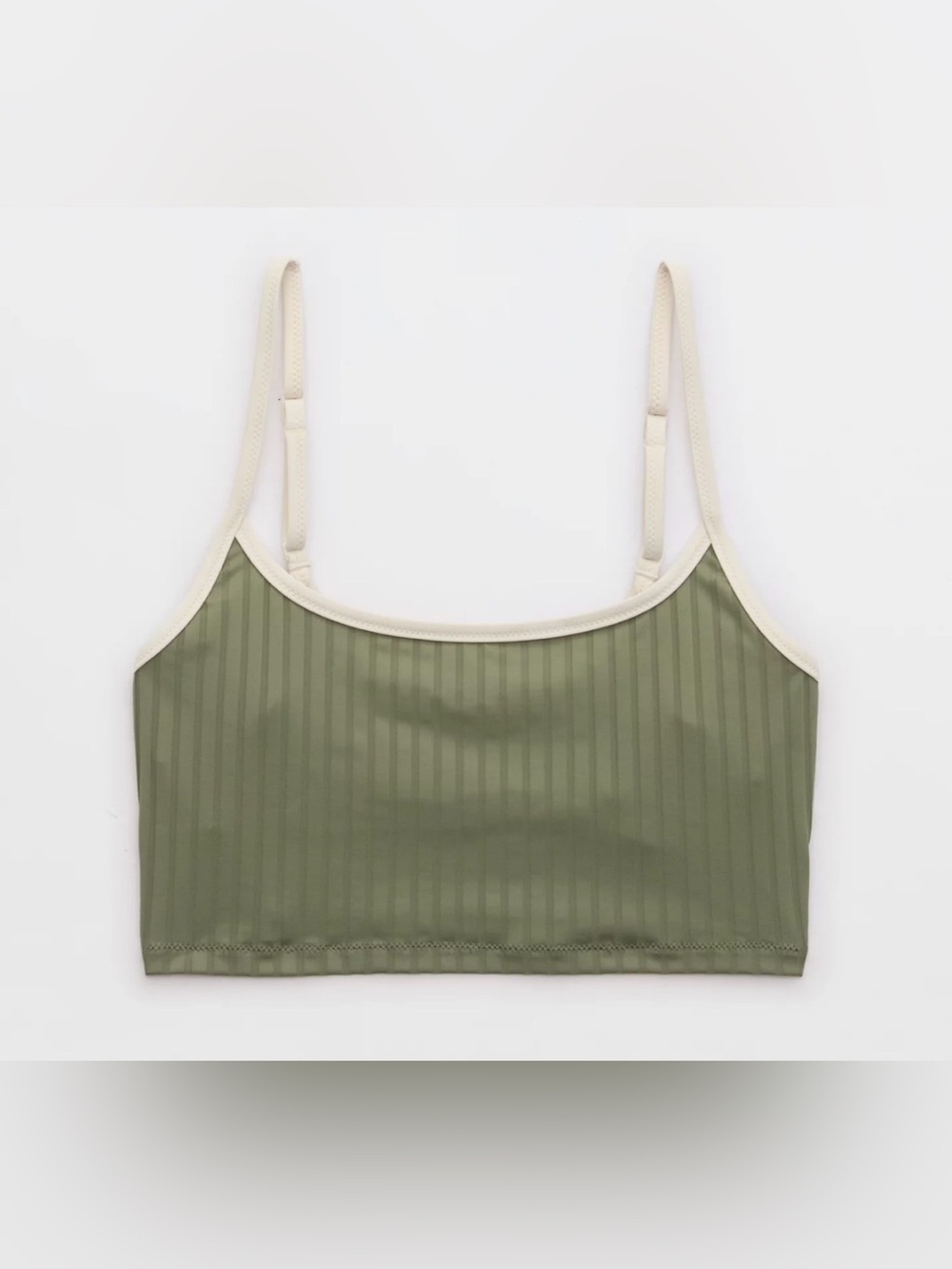 NWT Aerie Wide Rib Scoop Longline Bikini Top in Olive 🫒- Sz M - Picture 2 of 6